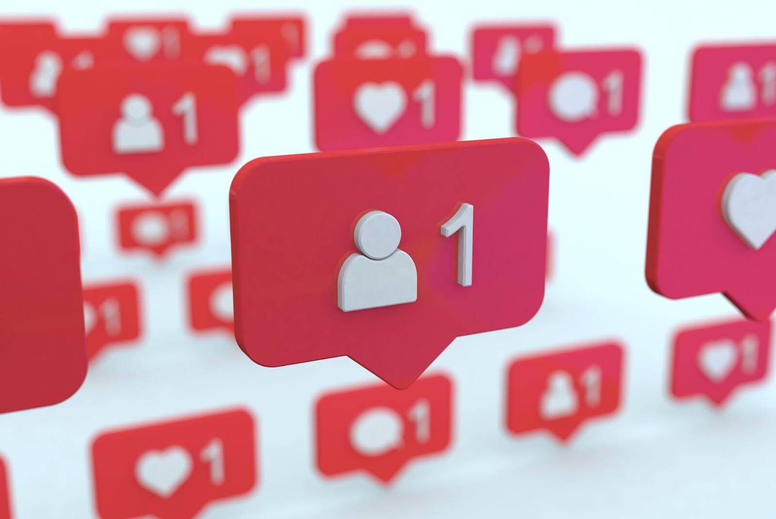 like, new message and new follower icons